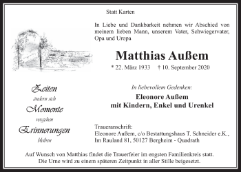 Anzeige von Matthias Außem von  Werbepost 