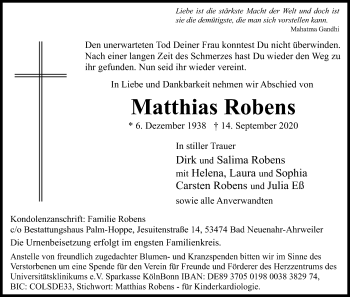 Anzeige von Matthias Robens von Kölner Stadt-Anzeiger / Kölnische Rundschau / Express