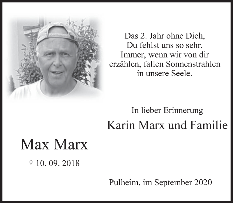  Traueranzeige für Max Marx vom 11.09.2020 aus  Wochenende 
