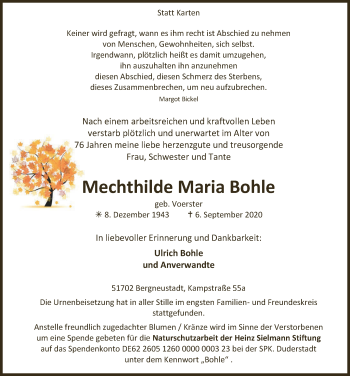 Anzeige von Mechthilde Maria Bohle von  Anzeigen Echo 