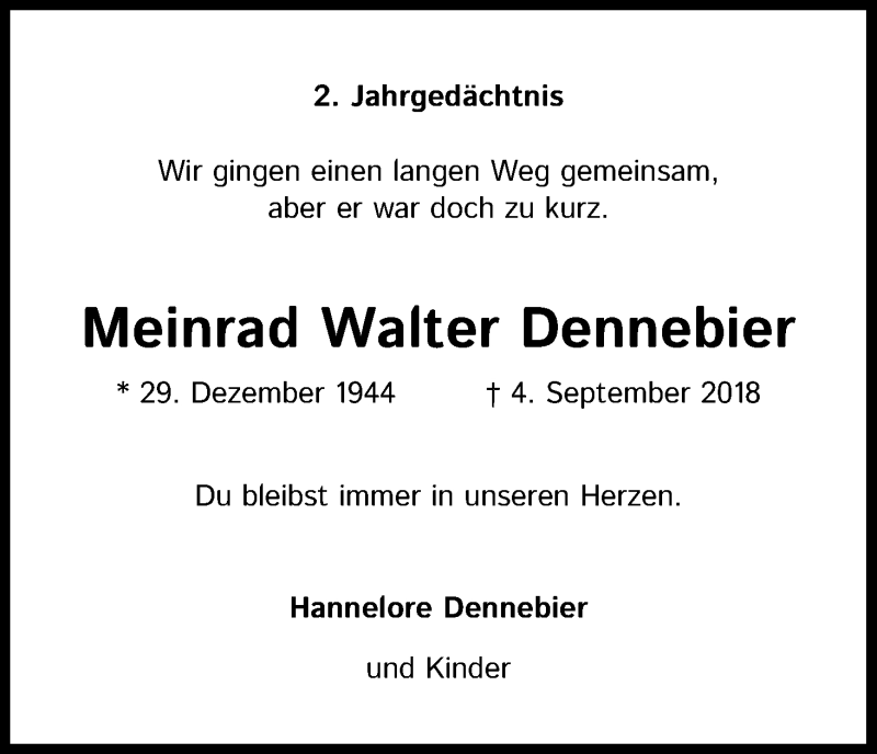  Traueranzeige für Meinrad Walter Dennebier vom 04.09.2020 aus Kölner Stadt-Anzeiger / Kölnische Rundschau / Express