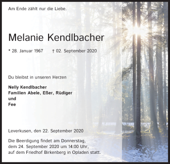 Anzeige von Melanie Kendlbacher von Kölner Stadt-Anzeiger / Kölnische Rundschau / Express