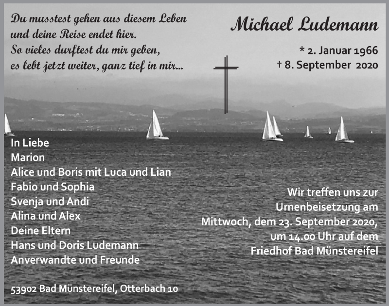  Traueranzeige für Michael Ludemann vom 19.09.2020 aus  Blickpunkt Euskirchen 