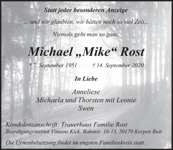 Anzeige von Michael Rost von  Werbepost 