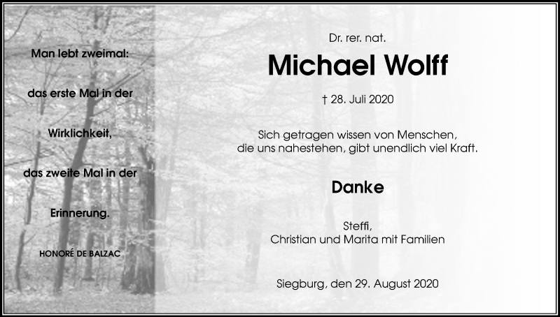  Traueranzeige für Michael Wolff vom 05.09.2020 aus Kölner Stadt-Anzeiger / Kölnische Rundschau / Express