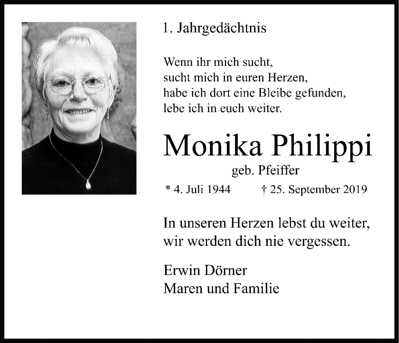  Traueranzeige für Monika Philippi vom 26.09.2020 aus Kölner Stadt-Anzeiger / Kölnische Rundschau / Express