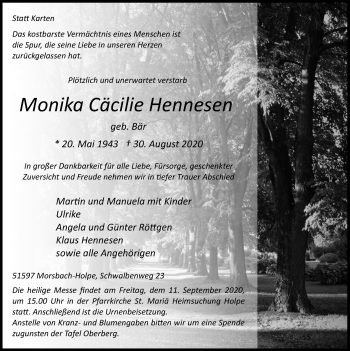 Anzeige von Monika Cäcilie Hennesen von  Lokalanzeiger 
