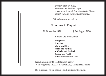 Anzeige von Norbert Papritz von  Werbepost 