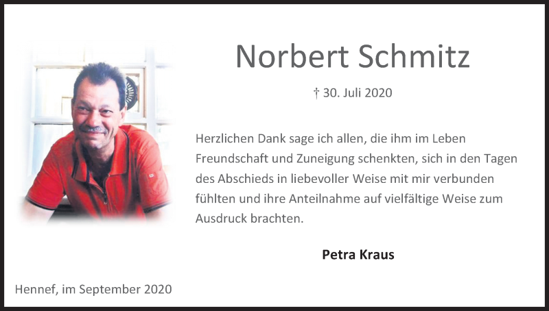  Traueranzeige für Norbert Schmitz vom 26.09.2020 aus Kölner Stadt-Anzeiger / Kölnische Rundschau / Express