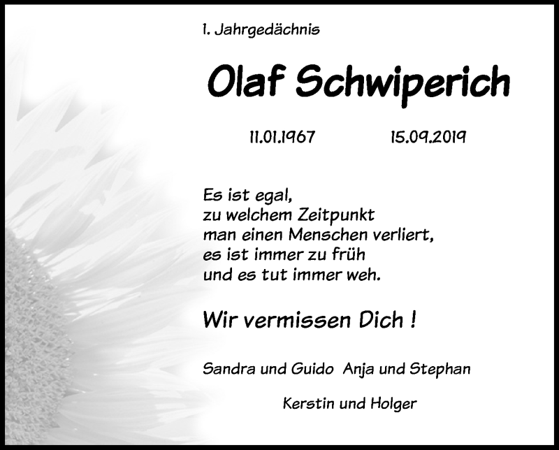  Traueranzeige für Olaf Schwiperich vom 19.09.2020 aus Kölner Stadt-Anzeiger / Kölnische Rundschau / Express
