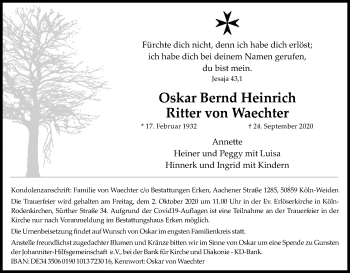 Anzeige von Oskar Bernd Heinrich von Kölner Stadt-Anzeiger / Kölnische Rundschau / Express