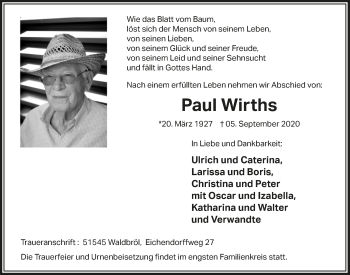 Anzeige von Paul Wirths von  Lokalanzeiger 