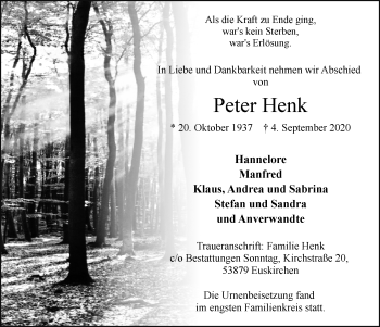 Anzeige von Peter Henk von  Blickpunkt Euskirchen 