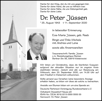 Anzeige von Peter Jüssen von Kölner Stadt-Anzeiger / Kölnische Rundschau / Express