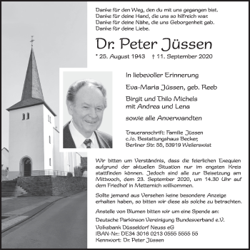 Anzeige von Peter Jüssen von  Blickpunkt Euskirchen 