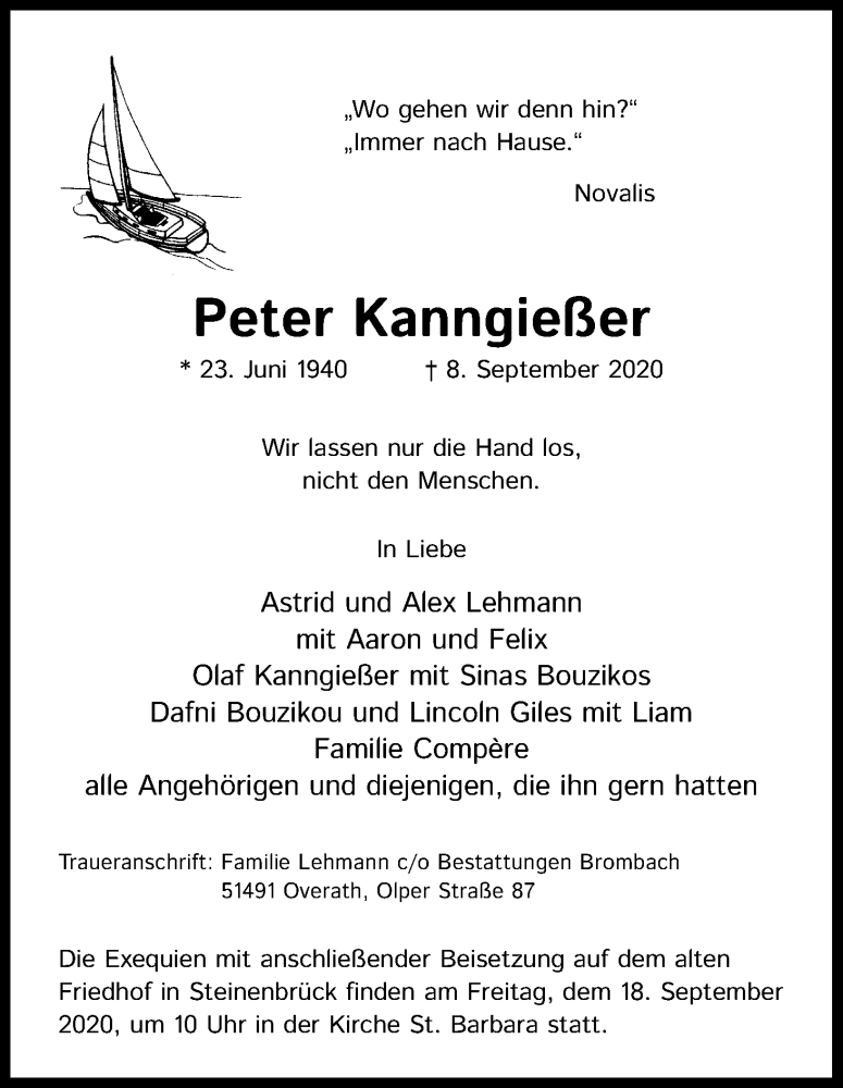  Traueranzeige für Peter Kanngießer vom 12.09.2020 aus Kölner Stadt-Anzeiger / Kölnische Rundschau / Express