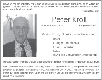 Anzeige von Peter Kroll von  Schlossbote/Werbekurier 