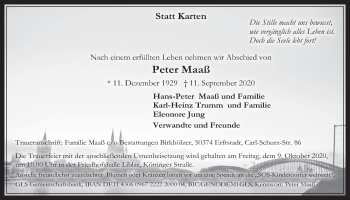 Anzeige von Peter Maaß von  Werbepost 