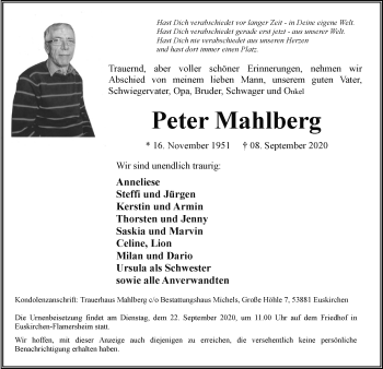 Anzeige von Peter Mahlberg von  Blickpunkt Euskirchen 