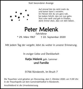 Anzeige von Peter Melenk von  Anzeigen Echo 