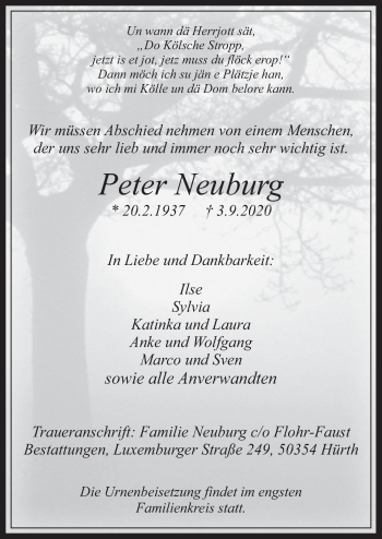 Anzeige von Peter Neuburg von  Wochenende 