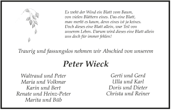 Anzeige von Peter Wieck von  Schaufenster/Blickpunkt 