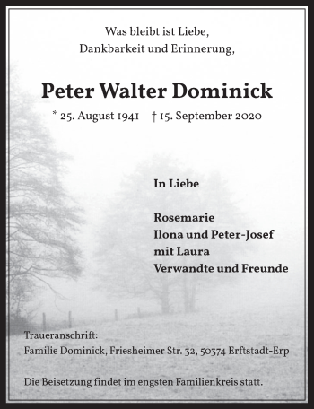 Anzeige von Peter Walter Dominick von  Werbepost 