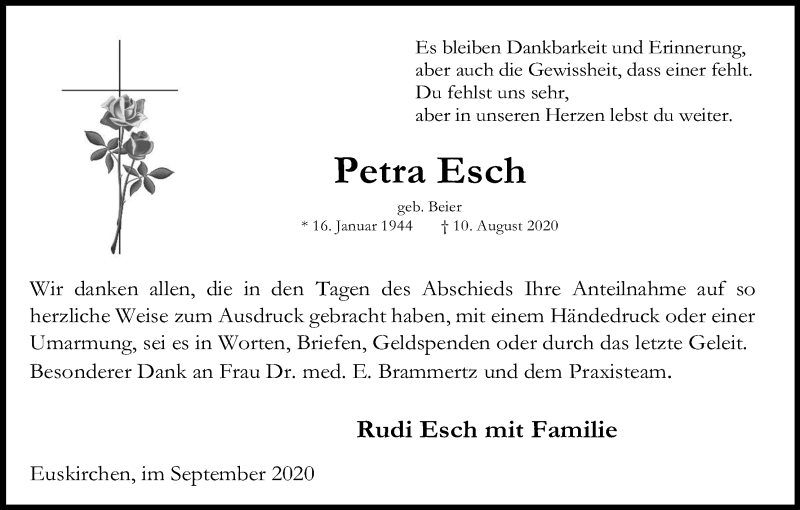  Traueranzeige für Petra Esch vom 05.09.2020 aus Kölner Stadt-Anzeiger / Kölnische Rundschau / Express