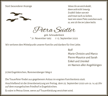 Anzeige von Petra Seidler von  Anzeigen Echo 