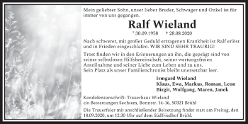 Anzeige von Ralf Wieland von  Schlossbote/Werbekurier 