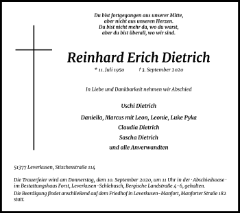 Anzeige von Reinhard Erich Dietrich von Kölner Stadt-Anzeiger / Kölnische Rundschau / Express