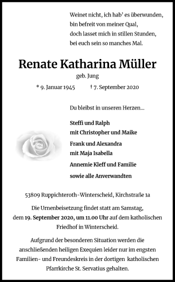 Anzeige von Renate Katharina Müller von Kölner Stadt-Anzeiger / Kölnische Rundschau / Express