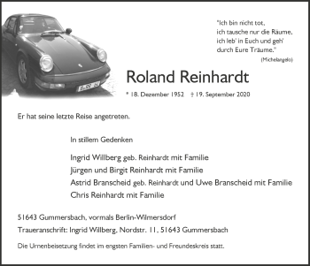 Anzeige von Roland Reinhardt von  Anzeigen Echo 