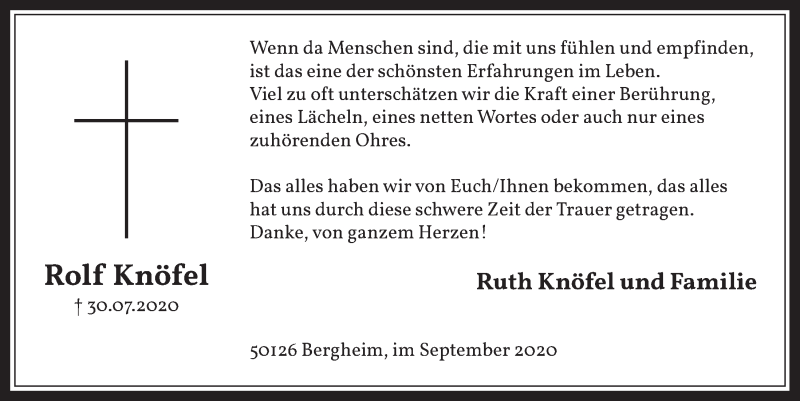  Traueranzeige für Rolf Knöfel vom 11.09.2020 aus  Werbepost 