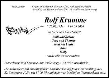 Anzeige von Rolf Krumme von  Anzeigen Echo 