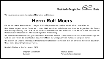 Anzeige von Rolf Moers von Kölner Stadt-Anzeiger / Kölnische Rundschau / Express