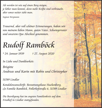 Anzeige von Rudolf Ramböck von Kölner Stadt-Anzeiger / Kölnische Rundschau / Express