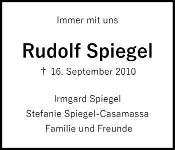 Anzeige von Rudolf Spiegel von Kölner Stadt-Anzeiger / Kölnische Rundschau / Express