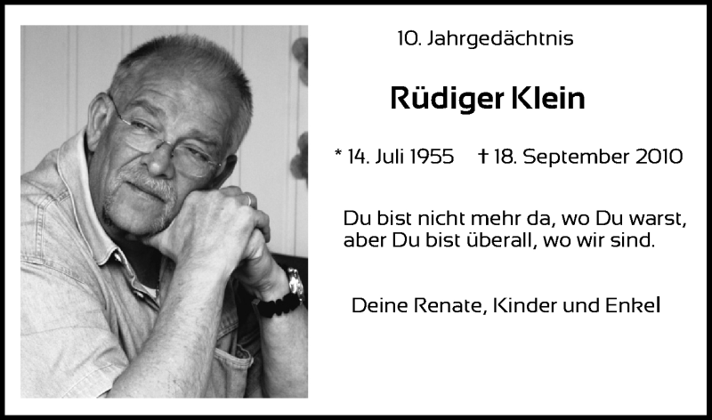  Traueranzeige für Rüdiger Klein vom 19.09.2020 aus Kölner Stadt-Anzeiger / Kölnische Rundschau / Express