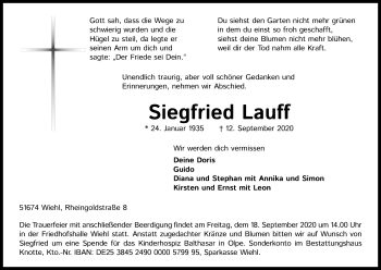 Anzeige von Siegfried Lauff von Kölner Stadt-Anzeiger / Kölnische Rundschau / Express