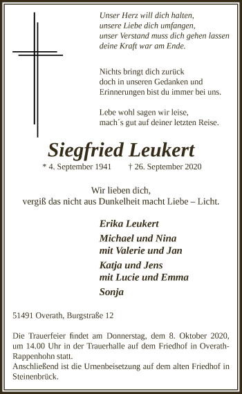 Anzeige von Siegfried Leukert von  Bergisches Handelsblatt 
