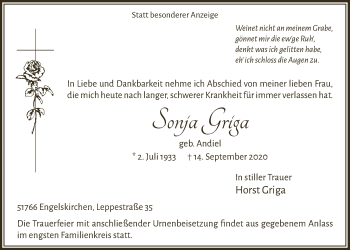 Anzeige von Sonja Griga von  Anzeigen Echo 