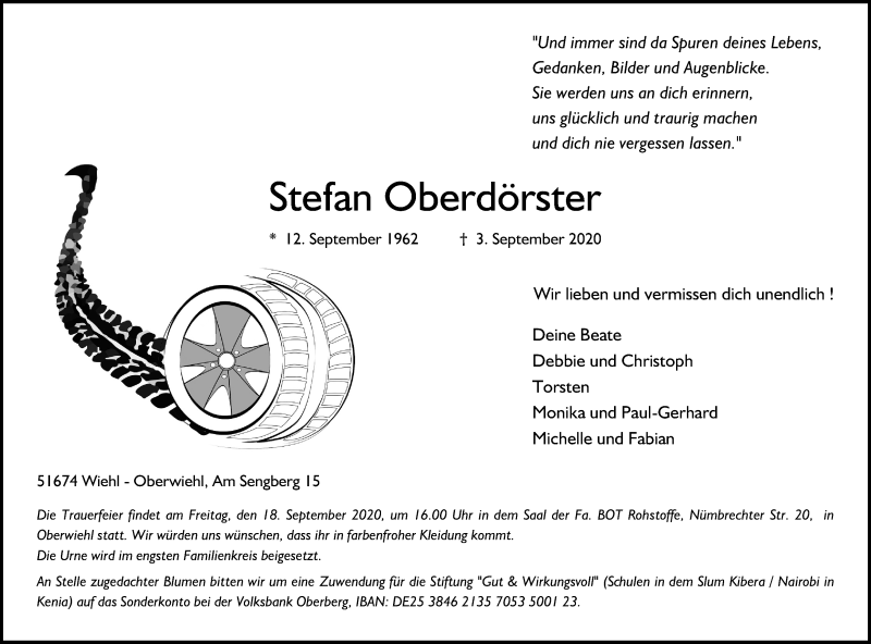  Traueranzeige für Stefan Oberdörster vom 12.09.2020 aus Kölner Stadt-Anzeiger / Kölnische Rundschau / Express
