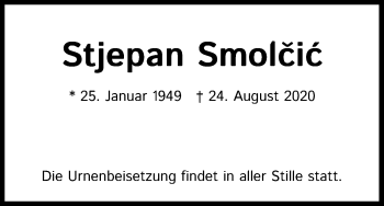 Anzeige von Stjepan Smolcic von Kölner Stadt-Anzeiger / Kölnische Rundschau / Express