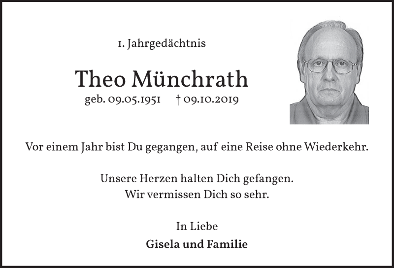  Traueranzeige für Theo Münchrath vom 01.10.2020 aus  Wochenende 