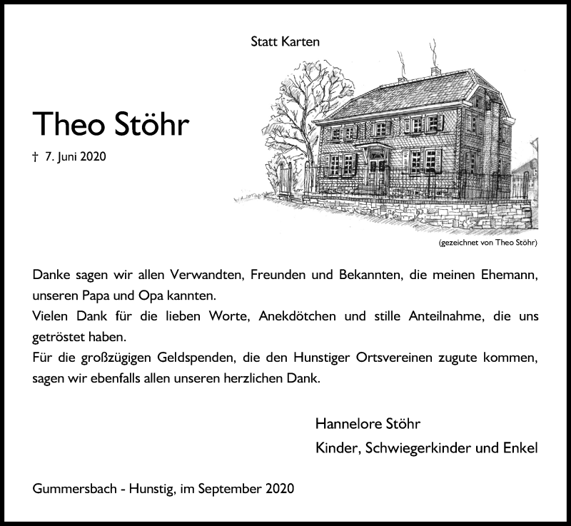  Traueranzeige für Theo Stöhr vom 12.09.2020 aus Kölner Stadt-Anzeiger / Kölnische Rundschau / Express