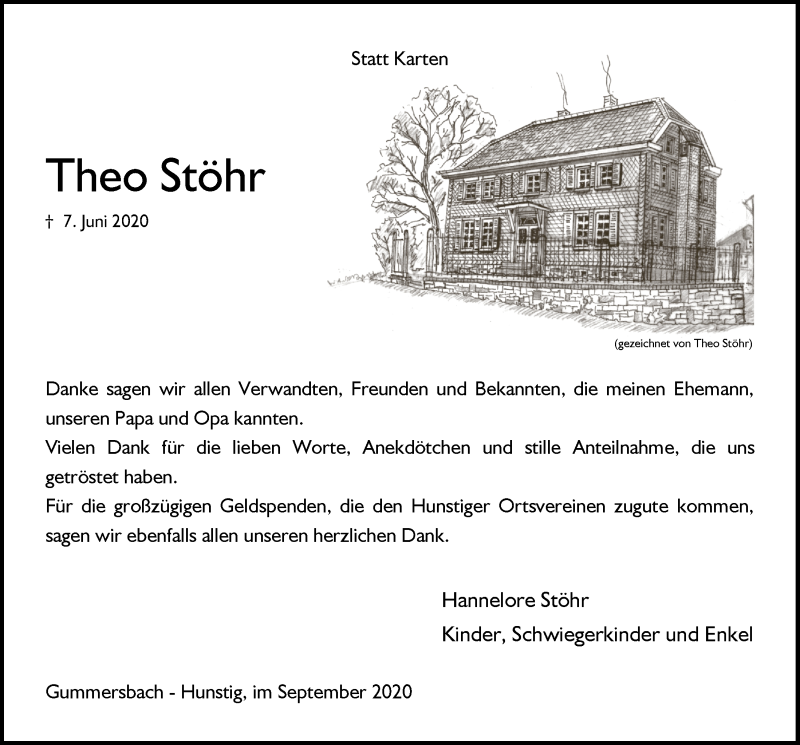  Traueranzeige für Theo Stöhr vom 11.09.2020 aus  Anzeigen Echo 