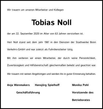 Anzeige von Tobias Noll von Kölner Stadt-Anzeiger / Kölnische Rundschau / Express