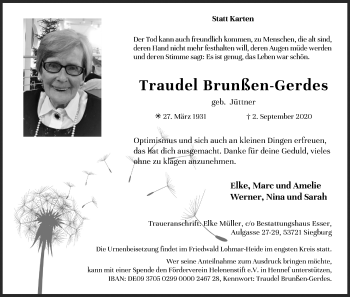 Anzeige von Traudel Brunßen-Gerdes von Kölner Stadt-Anzeiger / Kölnische Rundschau / Express