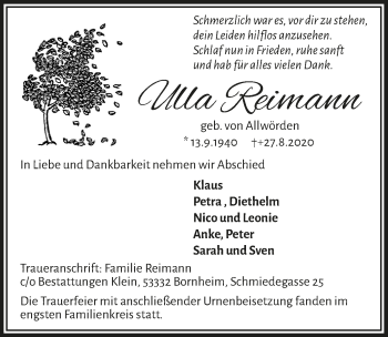 Anzeige von Ulla Reimann von  Schaufenster/Blickpunkt  Schlossbote/Werbekurier 